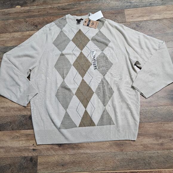 NEW Argyle Sweater Mens  Grandpacore Vanilla Neutral Knit XXL by Dockers Preppy - Picture 2 of 14